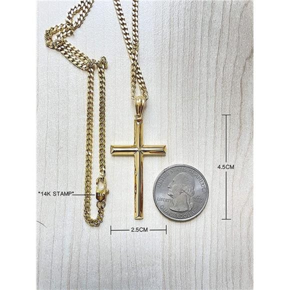 18K Gold Chain Style Cross Pendant Necklace Solid Clasp for Men, - Picture 4 of 6